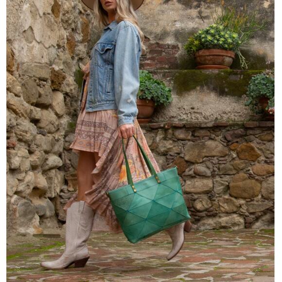 Old Trend Aqua Leather Pattern Prism Tote Bag Purse - Picture 2 of 16